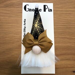 Black Gold Gnome Pin Brooch Handmade Gift Guide Bow Magnetic News Years 50YRS #2